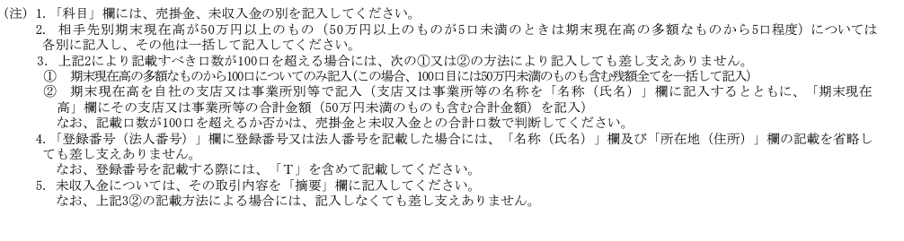 売掛金（未収入金)の内訳書