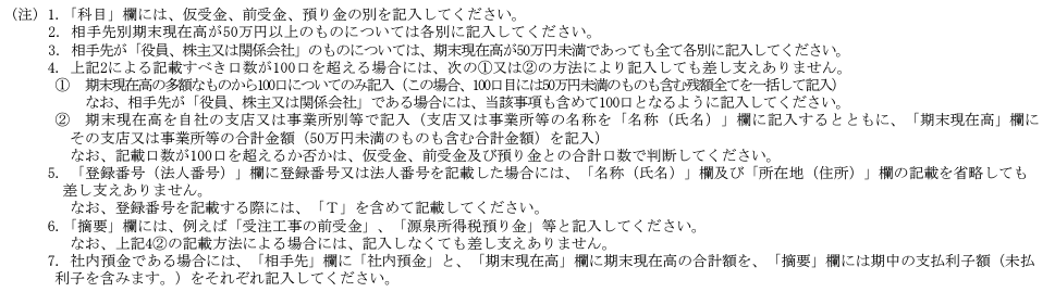 仮受金（前受金・預り金）の内訳書